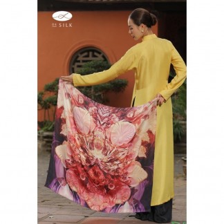 Khăn lụa vuông hoa violet Pha vàng 100*100cm